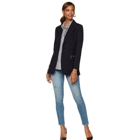 DG2‎ DIANE GILMAN PONTE BLACK BOYFRIEND BLAZER MED